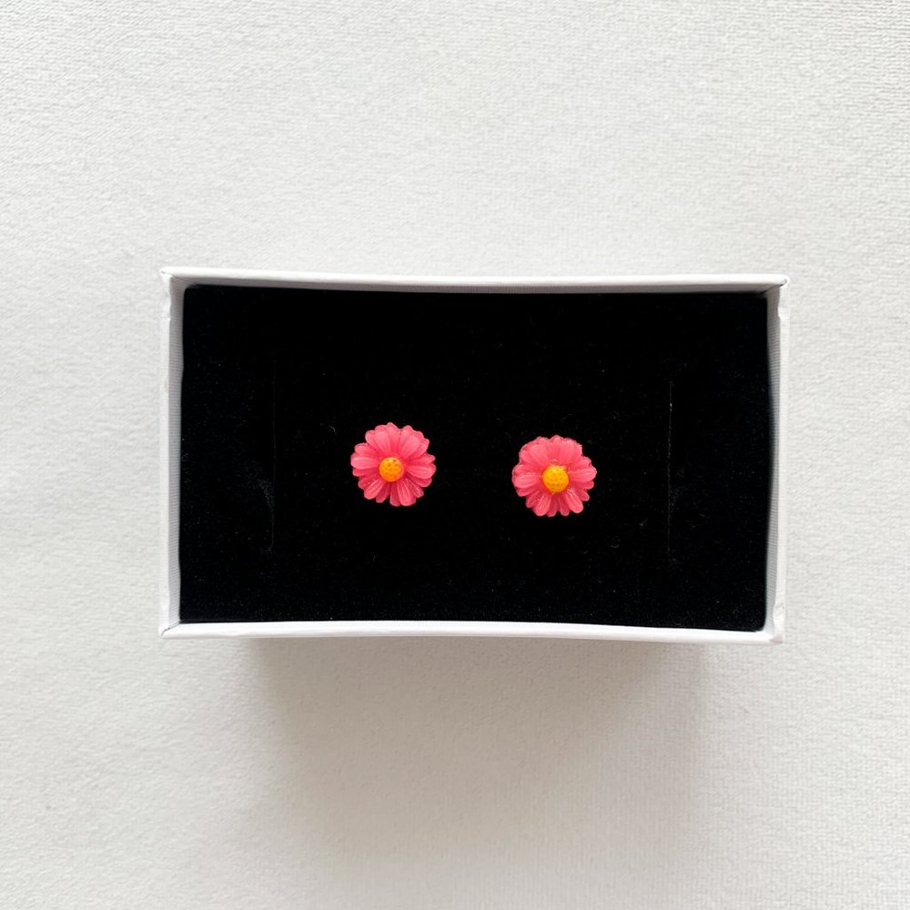Bright Pink Flower Stud Earrings